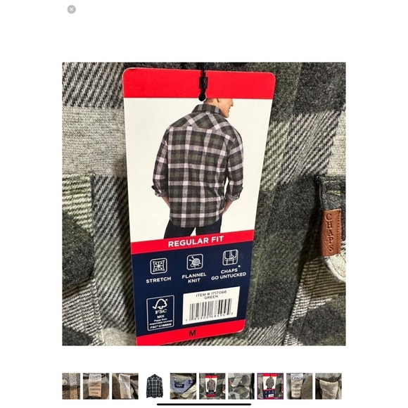 Chaps Knit Flannel Shirt Mens M Green Gray Plaid Long Sleeve Button Up Shacket - Picture 6 of 13